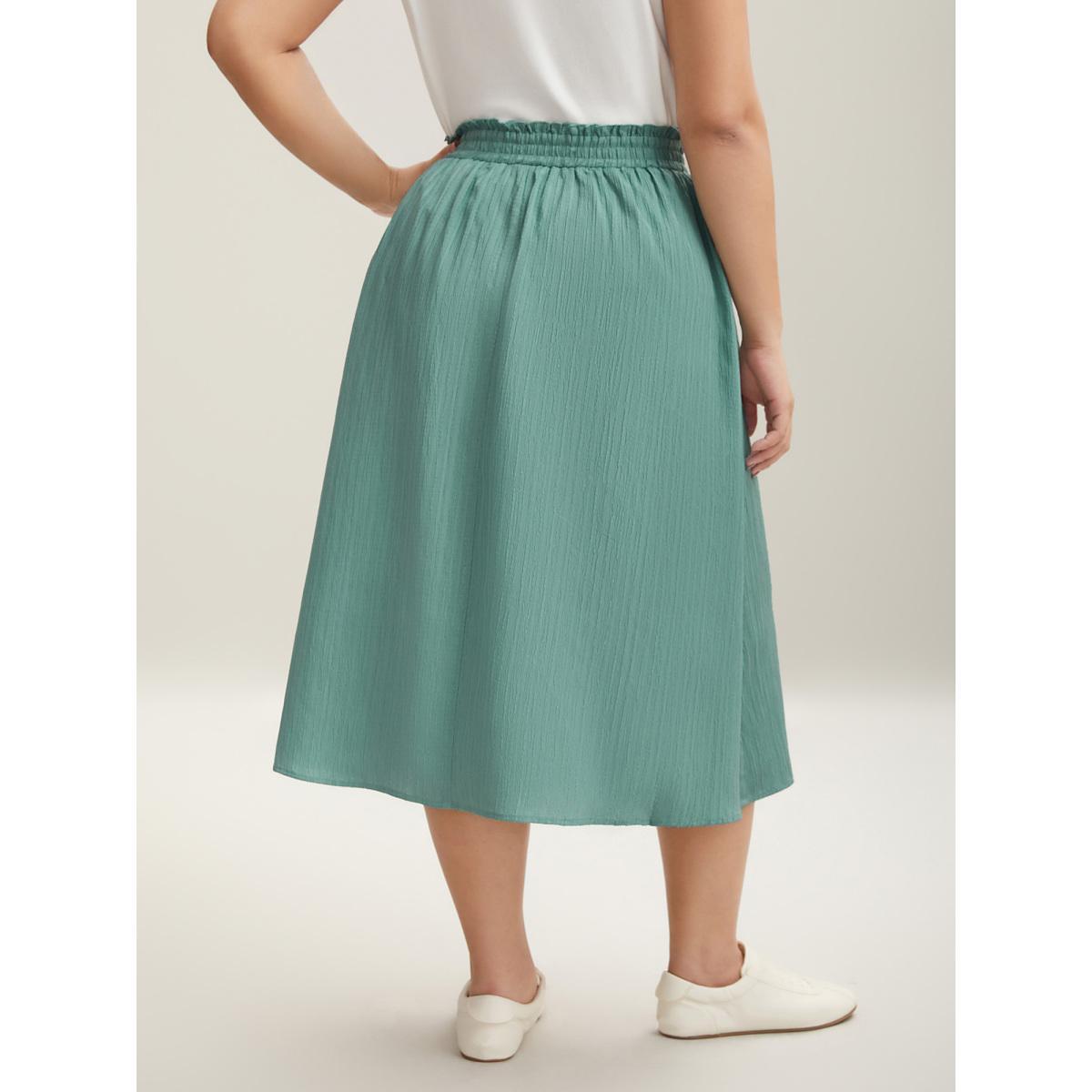 Plus Size Smocked Waist Textured Pleated Midi Skirt Women Mint Elegant Texture Bodycon Low stretch Side seam pocket Everyday Skirts BloomChic 22-24/3X Product Image