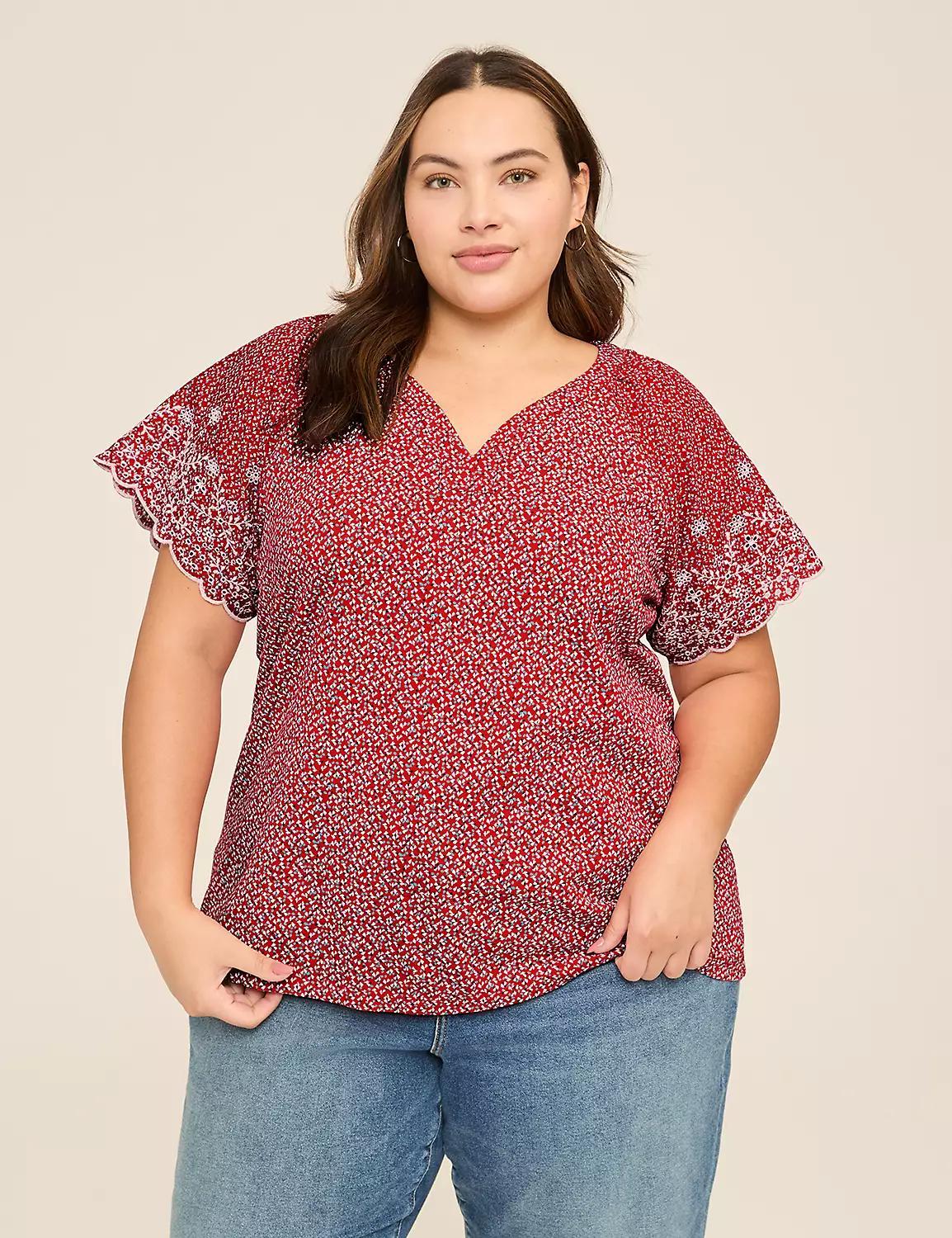 Eyelet-Sleeve V-Neck Top Product Image