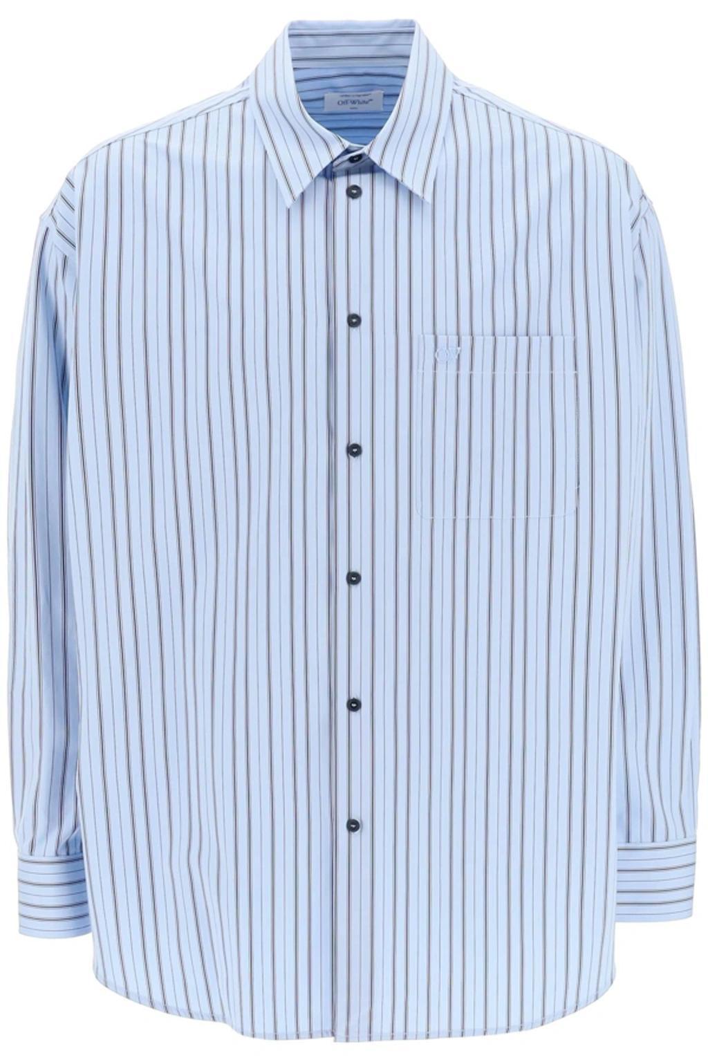 OFF-WHITE Striped Cotton Shirt In Placid Blue Product Image