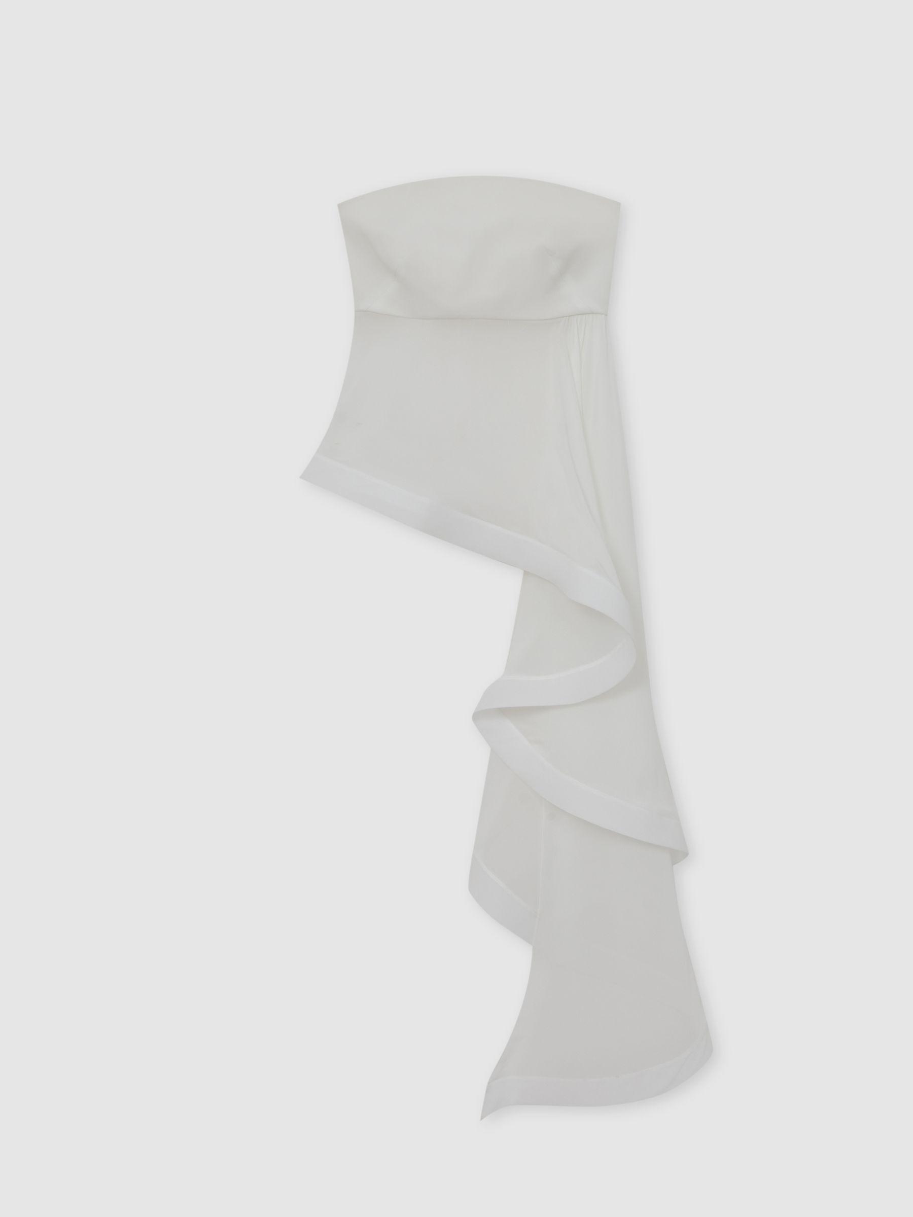 Silk Asymmetric-Ruffle Bandeau Top in Ivory Product Image
