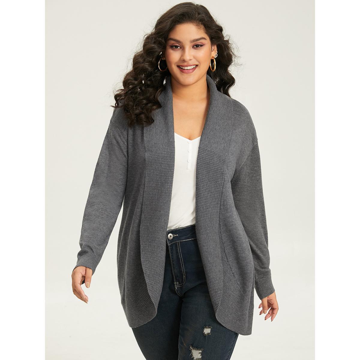 Plus Size Supersoft Essentials Plain Texture Arc Hem Cardigan Gray Women Casual Loose Long Sleeve Everyday Cardigans BloomChic 28/5X Product Image