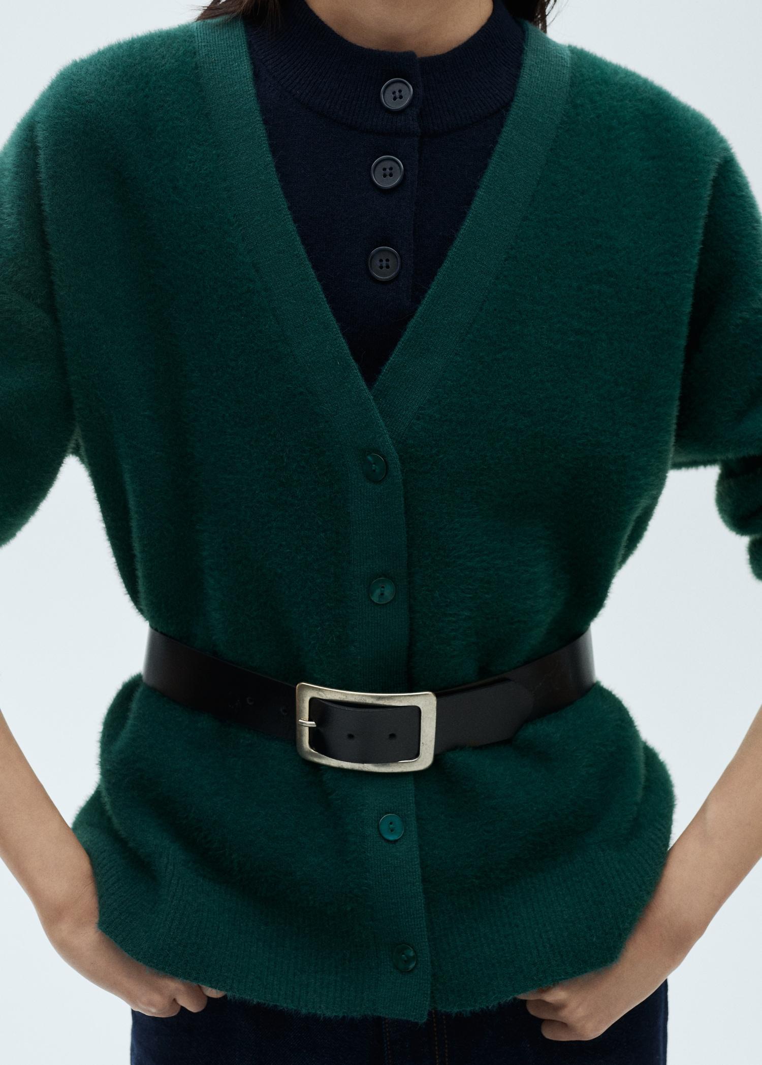 Fur-effect knitted cardigan - Women | MANGO USA Product Image
