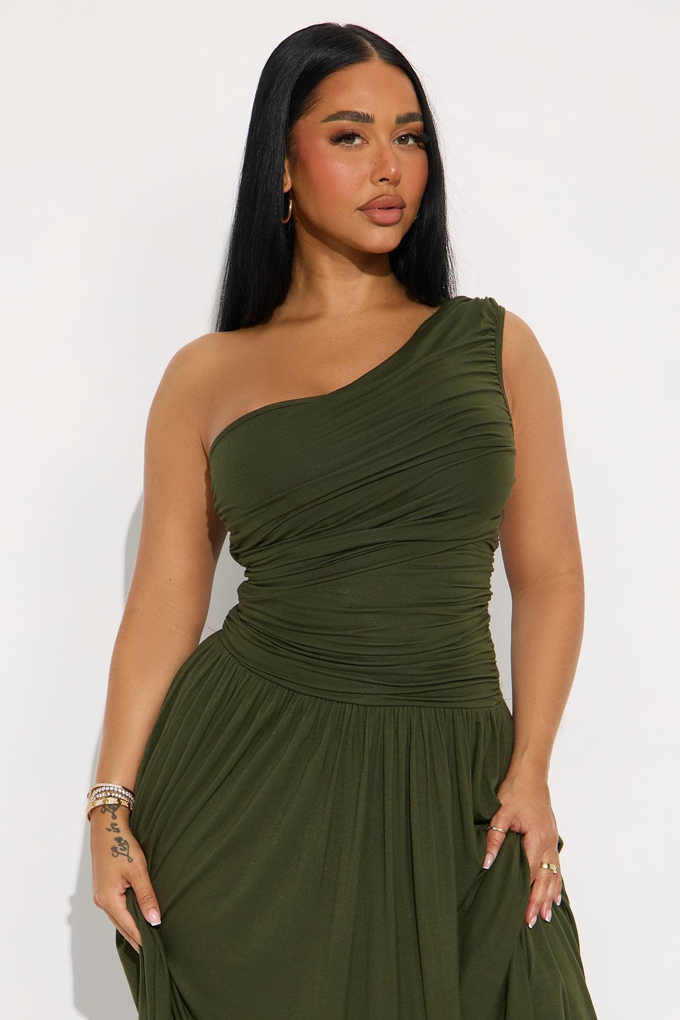 Serene Dreams One Shoulder Maxi Dress - Olive Product Image