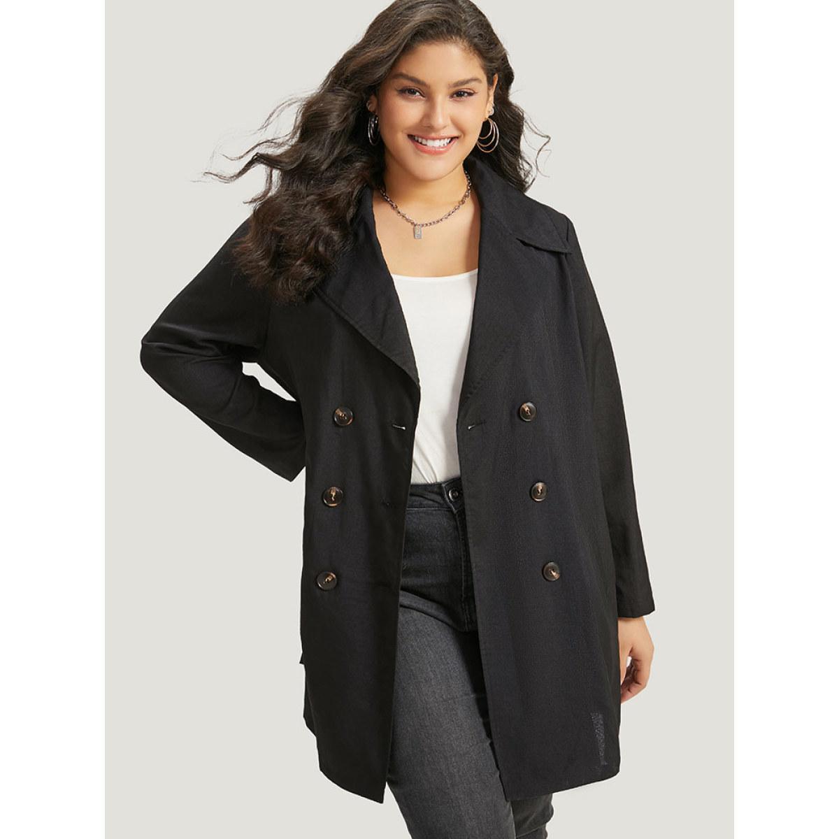 Plus Size Halloween Solid Lapel Collar Double Breasted Pocket Coat Women Black Casual Plain Ladies Everyday Winter Coats BloomChic 22-24/3X Product Image