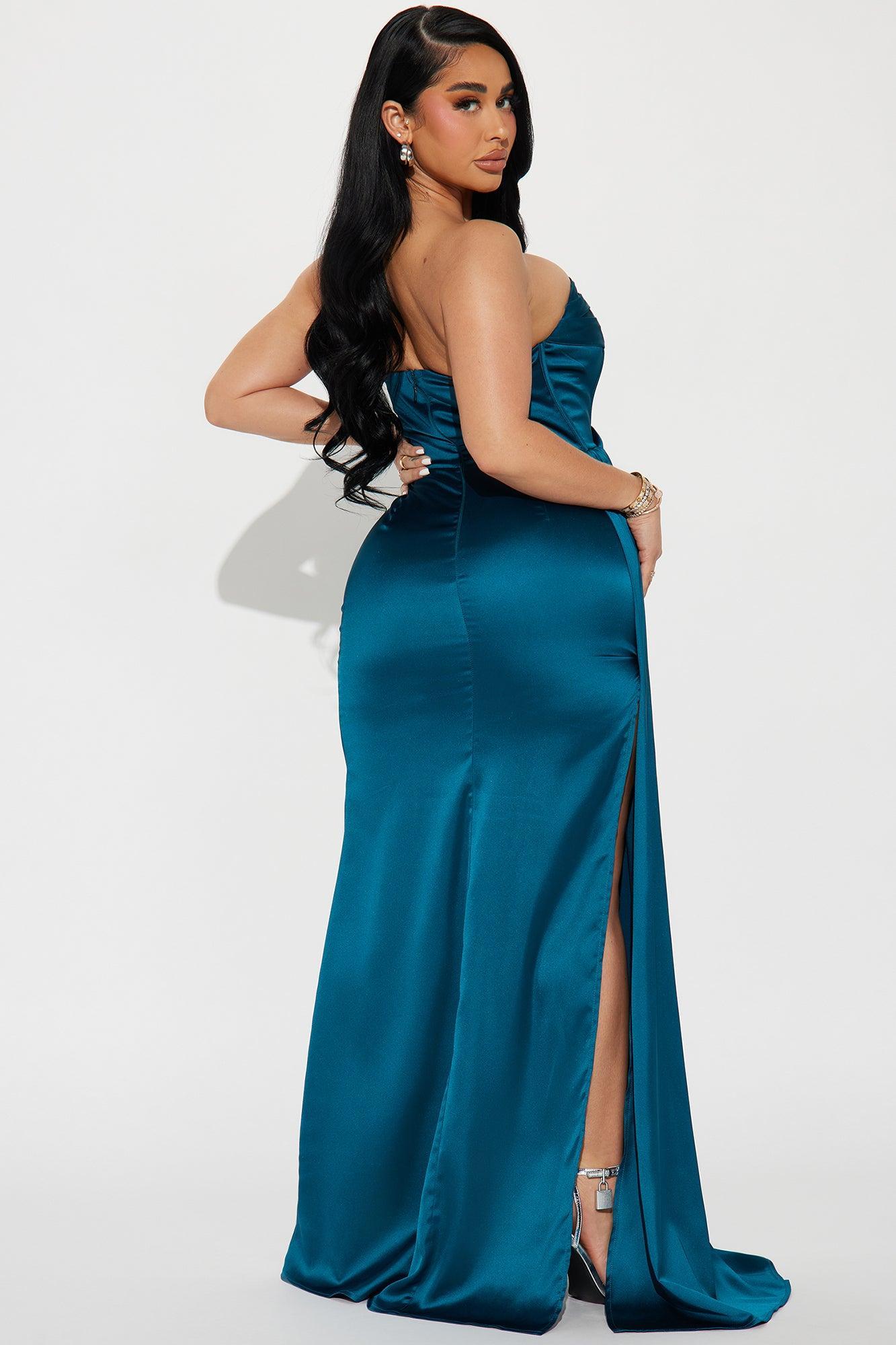 Janelle Satin Gown - Teal Product Image
