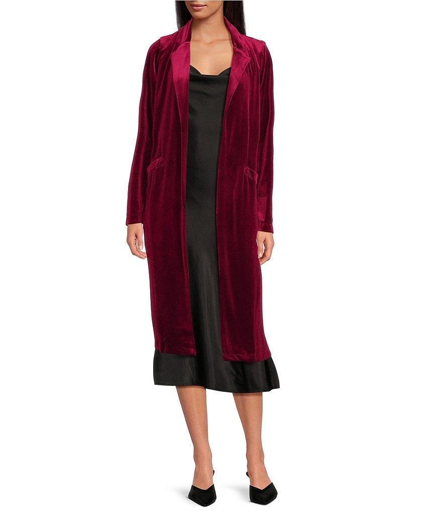 Skies Are Blue Velvet Notch Lapel Long Sleeve Duster Coat Product Image