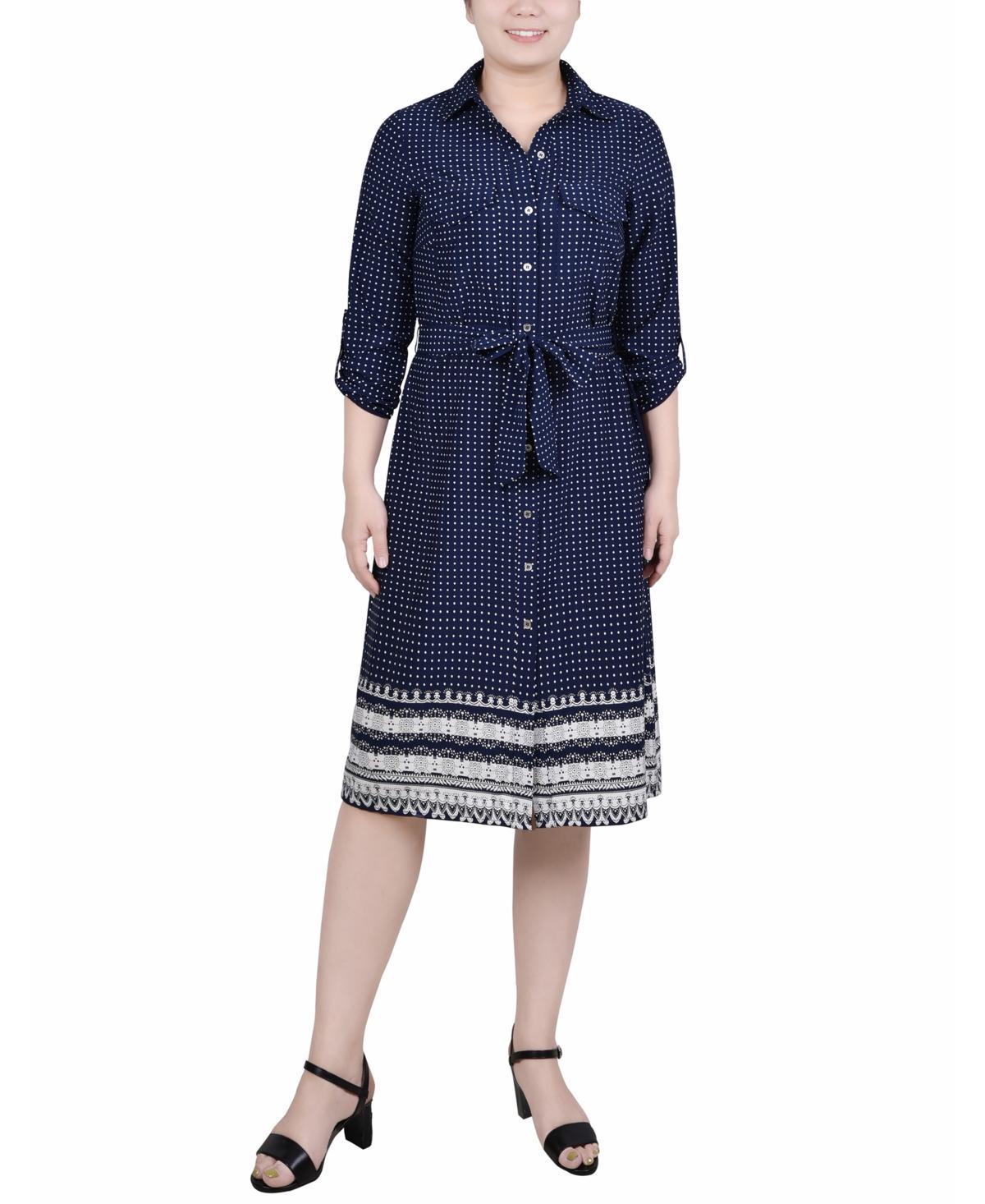 Ny Collection Petite 3/4 Roll Tab Sleeve Belted Shirtdress Product Image