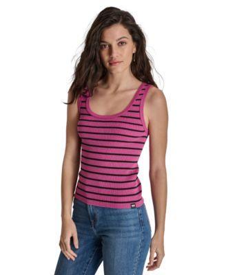 Dkny Jeans Womens Striped Ribbed Knit Tank Top - H9D - RSPBRY COCKTAIL HTHR Product Image