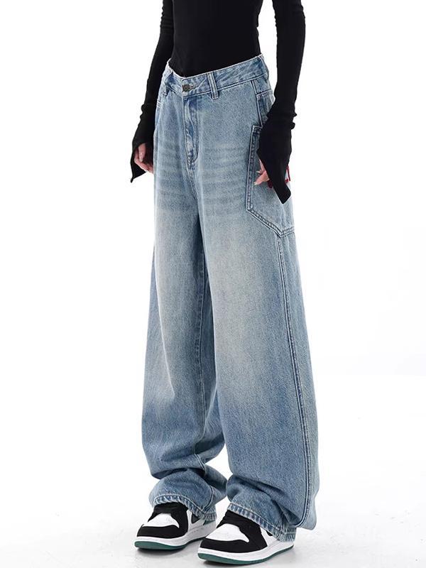Red Letter Embroidery Boyfriend Jeans Product Image