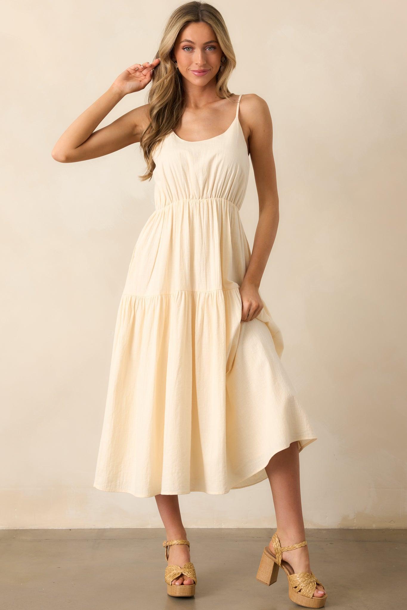 Everything & More Natural Cotton Crochet Bodice Midi Dress Product Image
