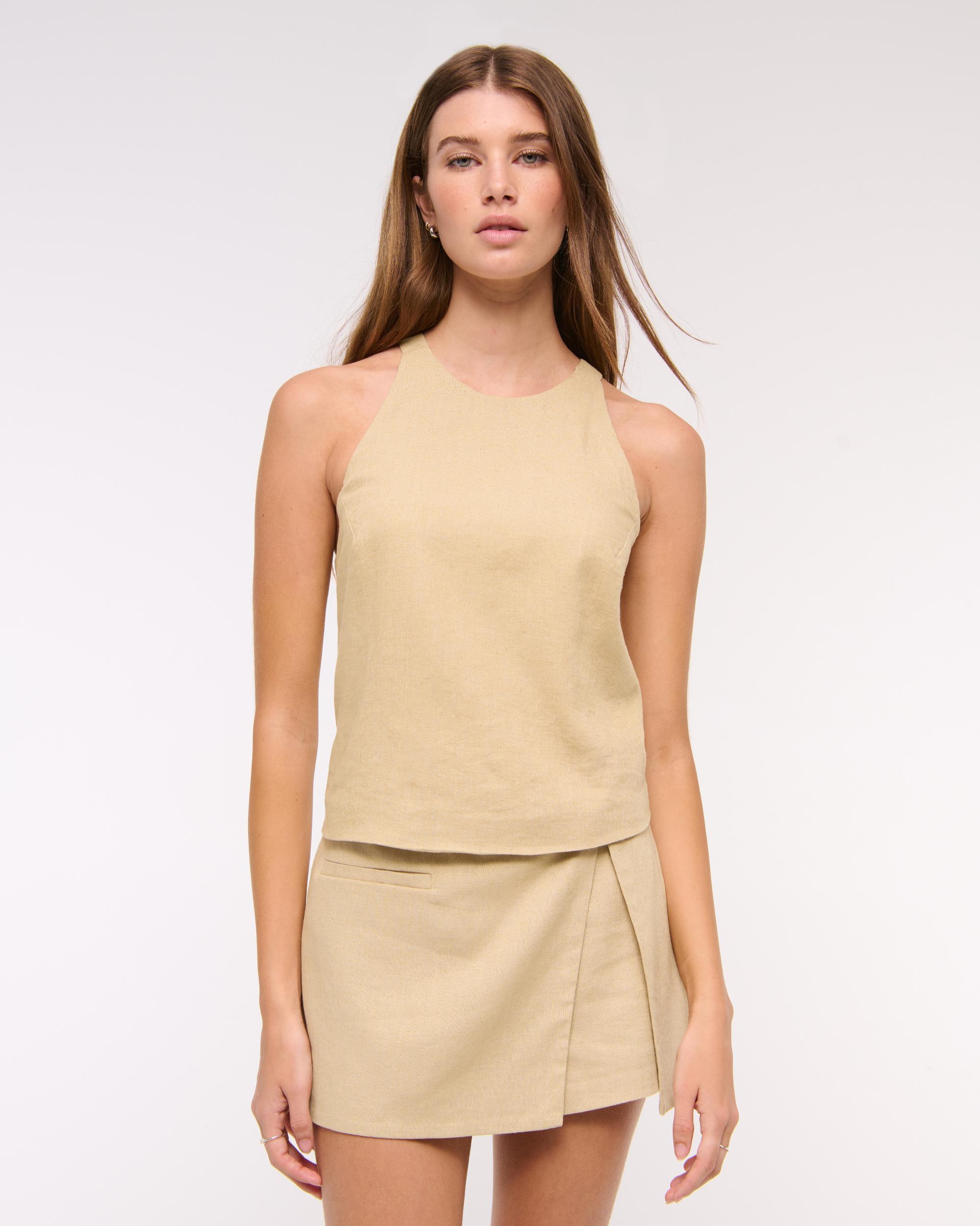 Linen-Blend Open-Back Set Top Product Image