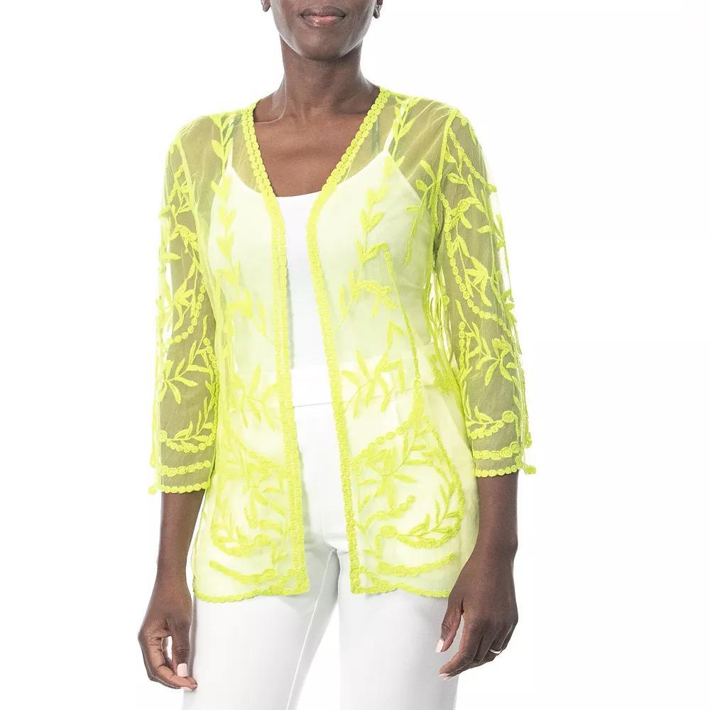 Women's Nina Leonard Floral Embroidered Mesh Long Bolero, Size: Small, Bright Green Product Image