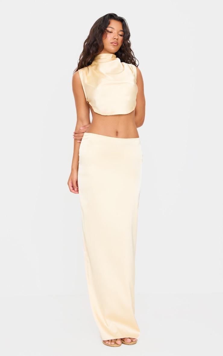 Butter Cream Satin Tie Back High Neck Cowl Crop Top Product Image