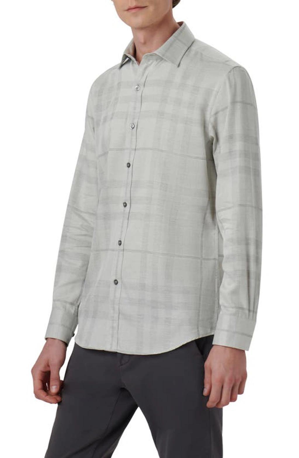 BUGATCHI Julian Plaid Shaped Fit Stretch Cotton Button-up Shirt In Cement Product Image