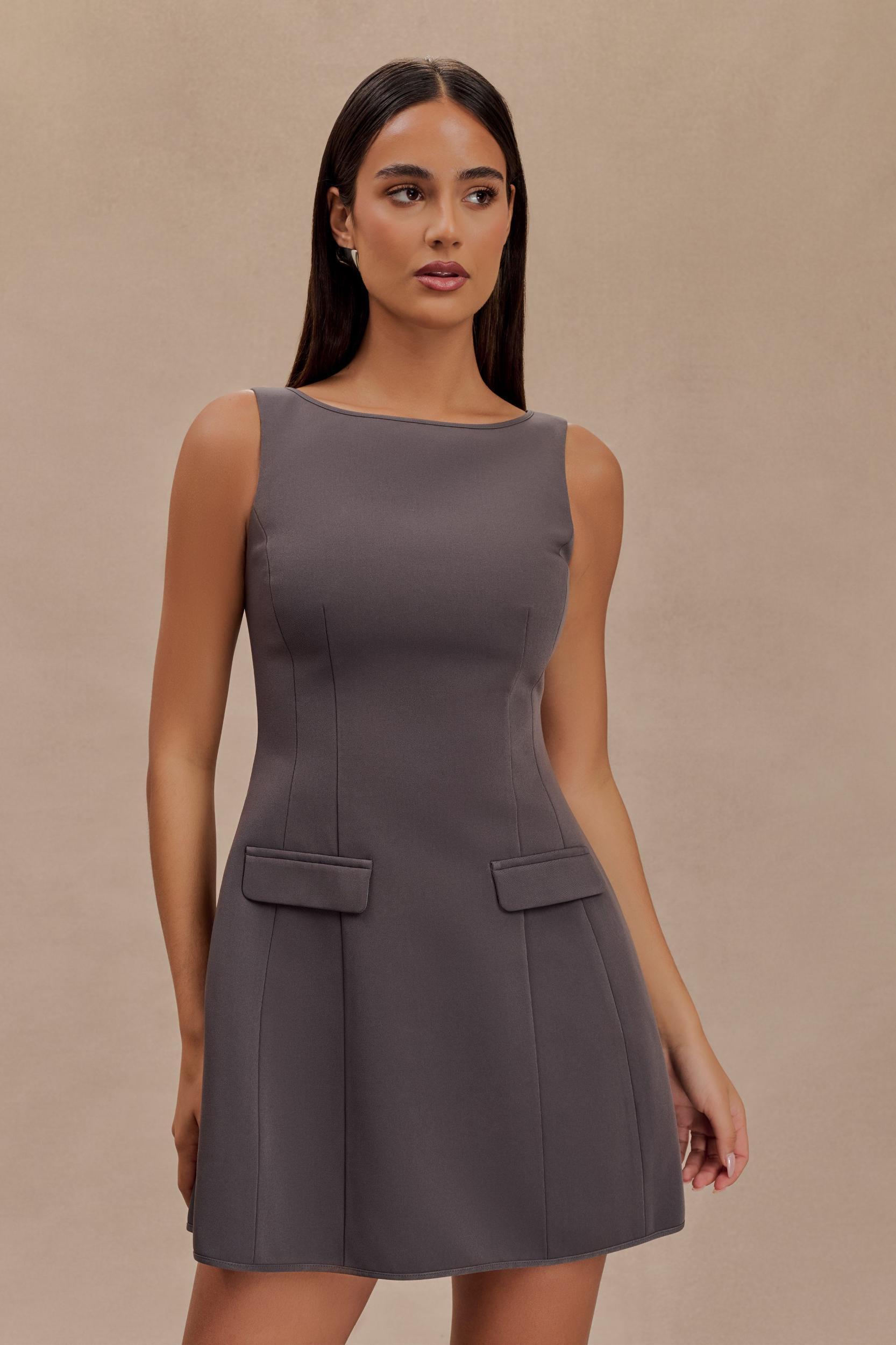 Evanna Sleeveless Suiting Mini Dress - Charcoal Grey Product Image