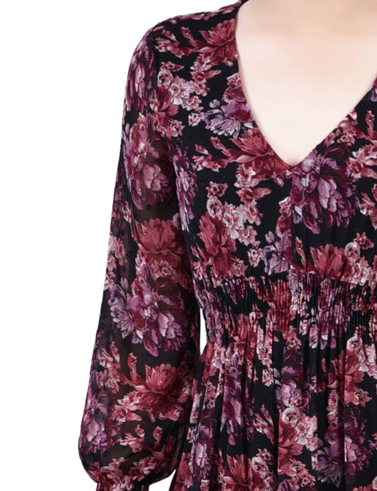Jet Finefleur Long Sleeve Clip Dot Chiffon Dress With Smocked Waist and Cuffs Product Image