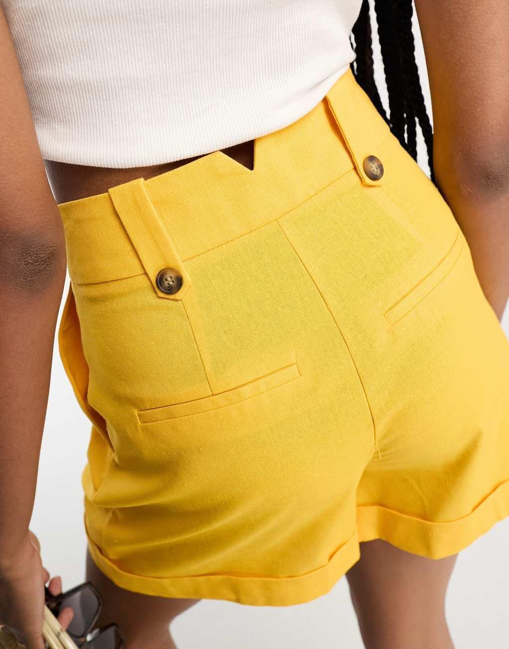 ASOS DESIGN Tall mom short with waist tabs with linen in citrus Product Image