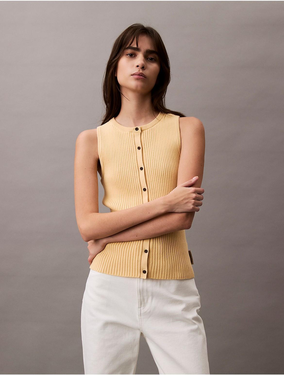 Calvin Klein Women's Smooth Cotton Rib Sweater Tank - Blue - L Product Image