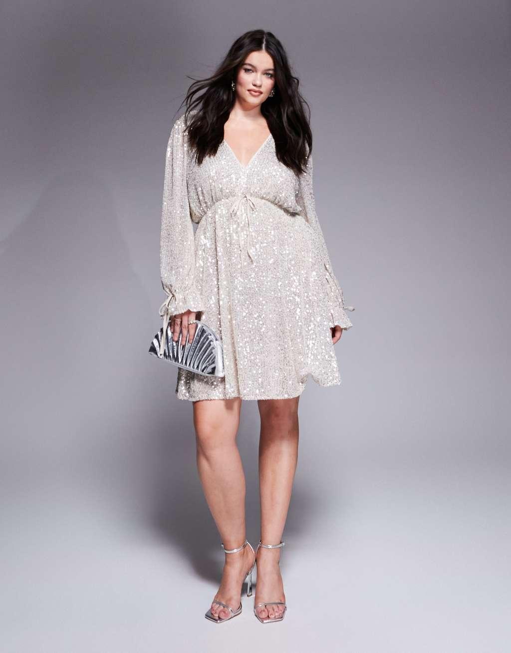 Jaded Rose Plus sequin mini dress in silver Product Image