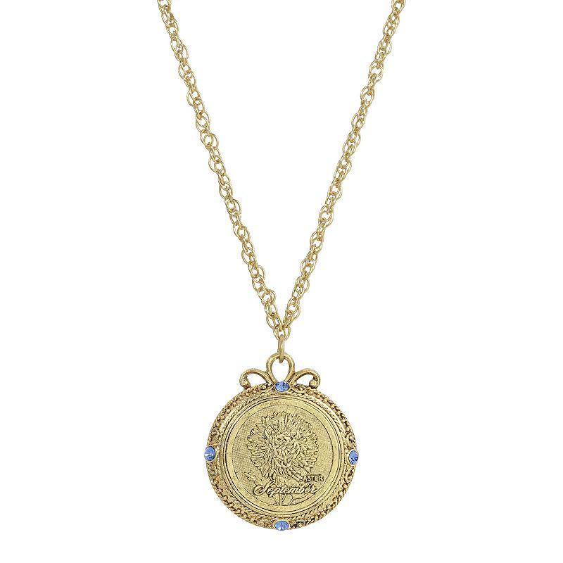 1928 Gold Tone Flower of the Month Pendant Necklace, Womens, September Product Image