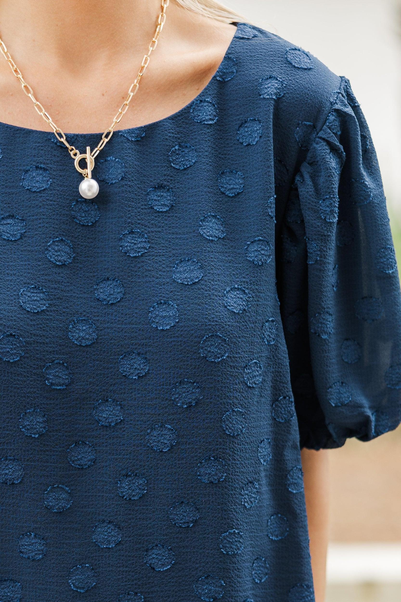 Look At You Shine Navy Blue Textured Blouse Female Product Image