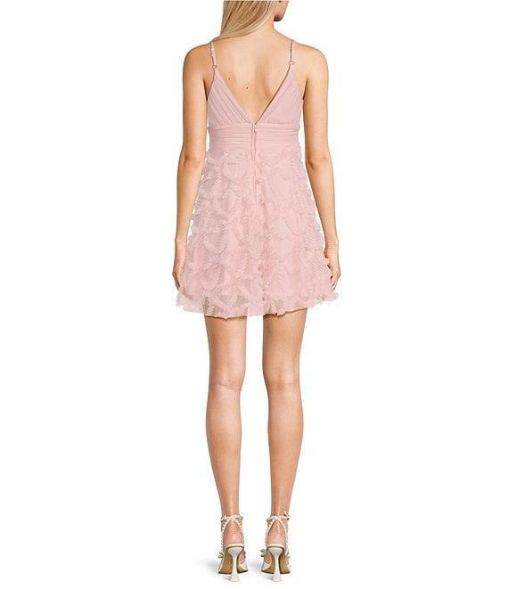 Dear Moon Mesh Spaghetti Strap V-Neck Shirred Ruffle Heart Soutache Dress Product Image