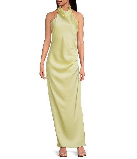 Gianni Bini Yelena Satin High Mock Neck Sleeveless Long Sheath Dress Product Image