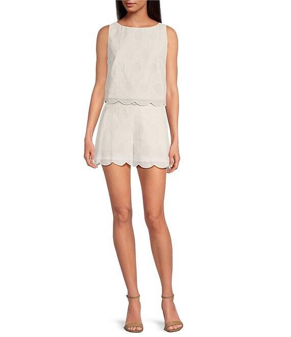 Trina Turk Deuce Eyelet Belted Scallop Shorts Product Image