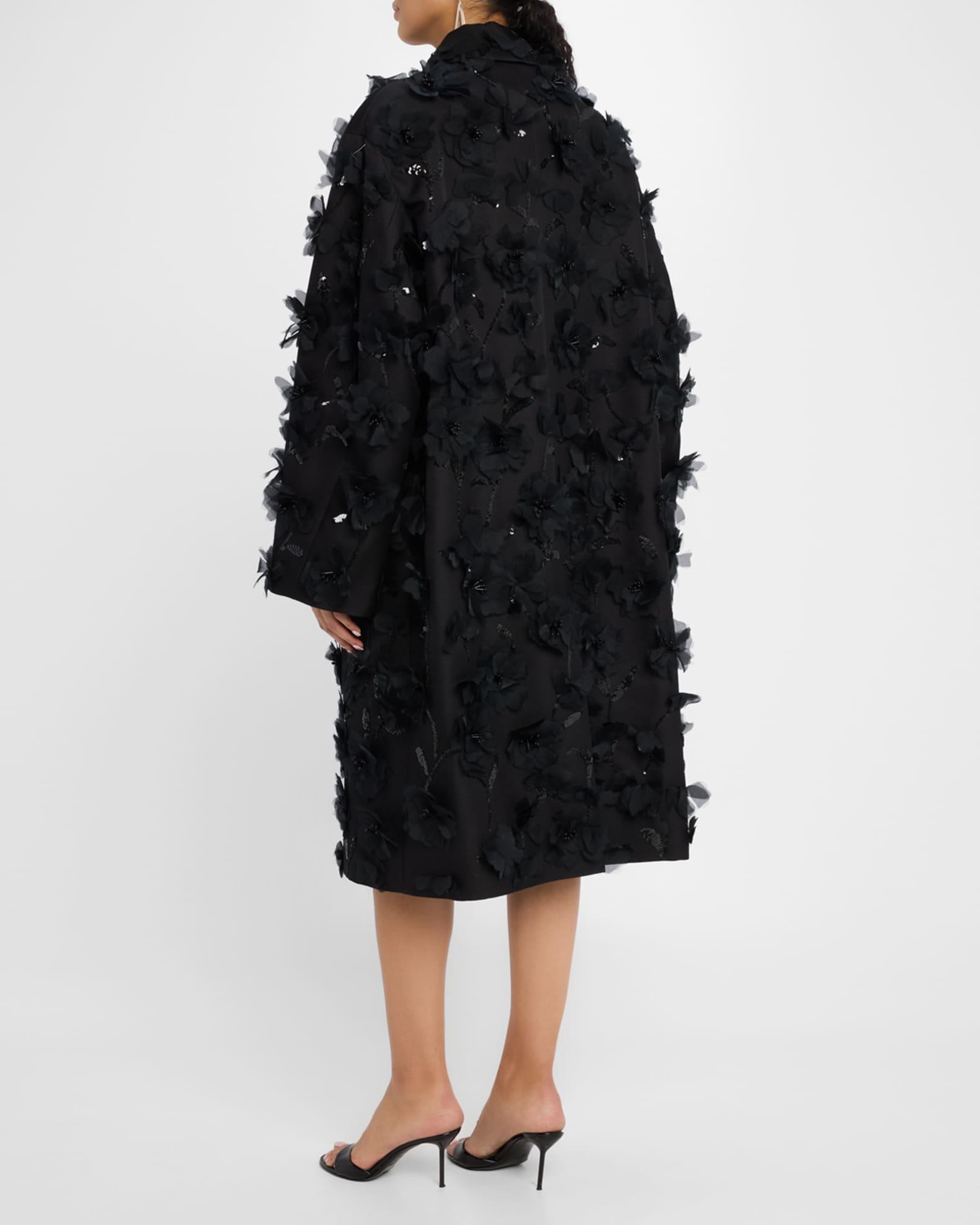 Floral Beaded Wool Balmacaan Coat Product Image