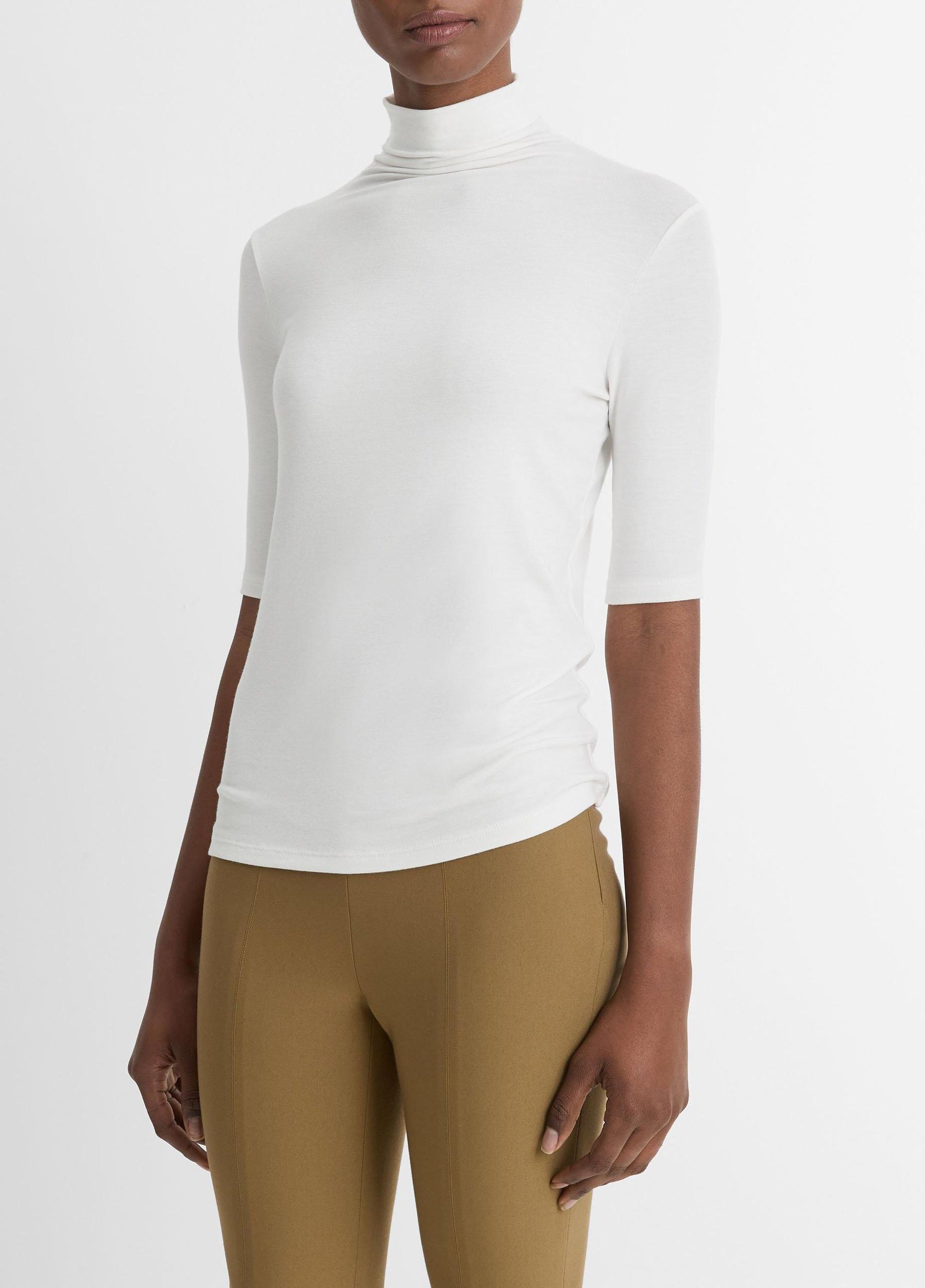 Womens Elbow-Sleeve Turtleneck, Off White, Size XS Vince Product Image