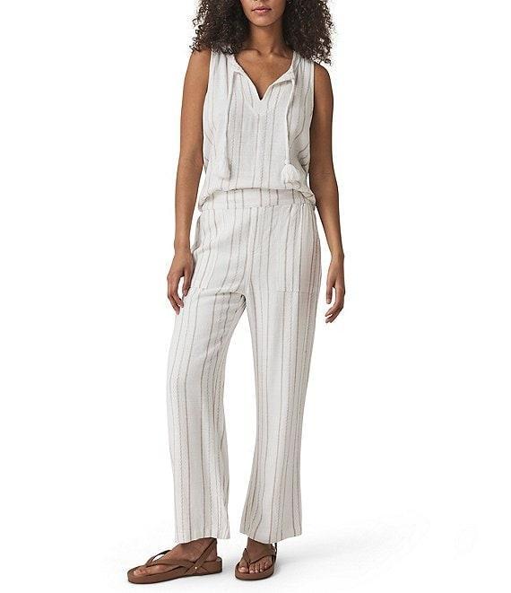 Splendid Layla Knit Stripe Print Linen Blend Split V-Neck Sleeveless Coordinating Tank Top Product Image