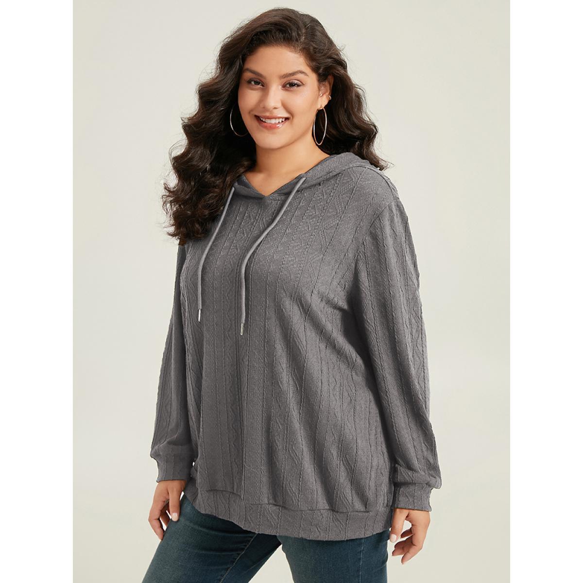 Plus Size Plain Textured Hooded Drawstring Sweatshirt Women Mauve Casual Elastic cuffs Hooded Everyday Sweatshirts BloomChic 28/5X Product Image