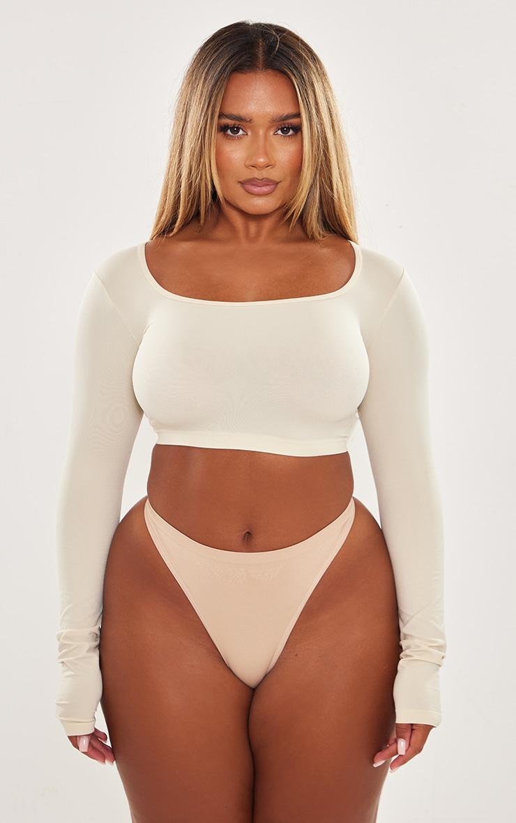 Shape Stone Stretch Seamless Scoop Neck Long Sleeve Crop Top Product Image