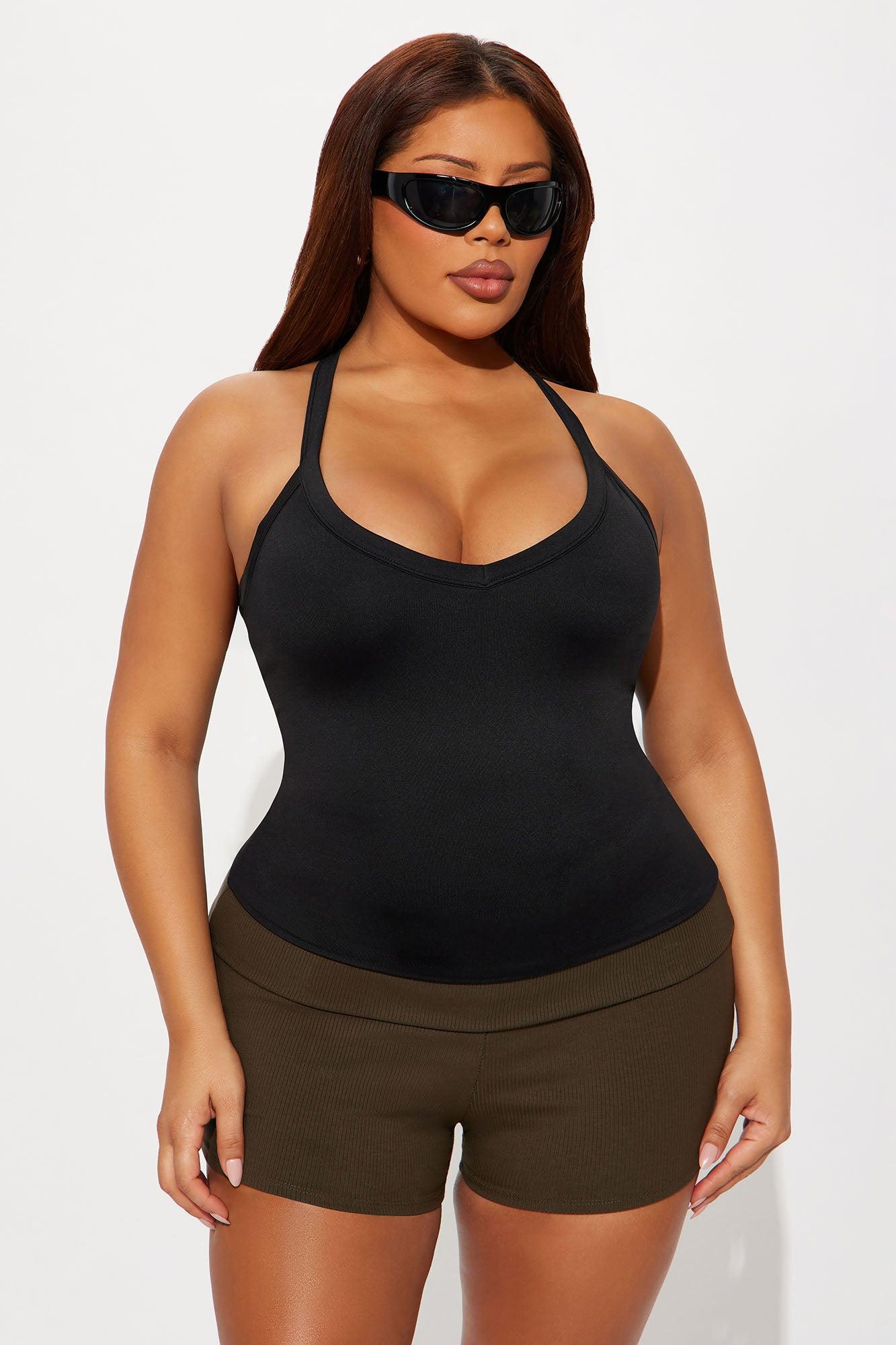 Contour Double Lined V Neck Tank Top - Black Product Image