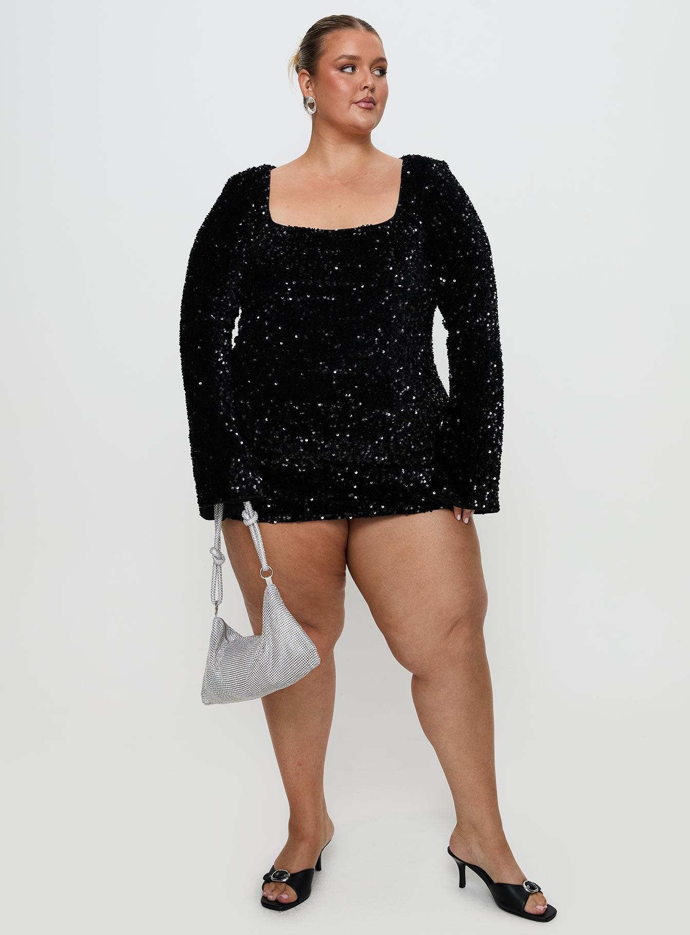 Vinelle Long Sleeve Mini Dress Black Curve Product Image