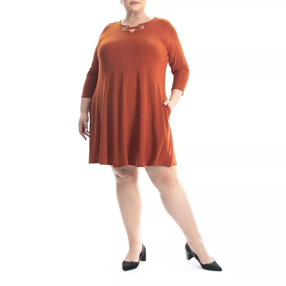 Plus Size Nina Leonard Grommet Notchneck Dress, Women's, Size: 2XL, New Teal Gold Product Image
