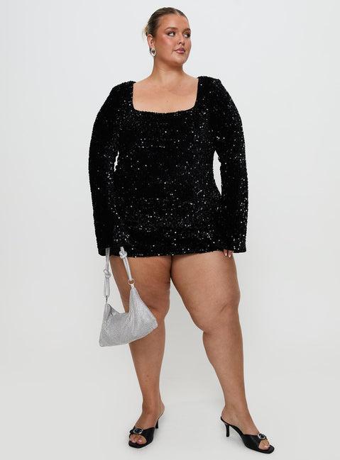 Vinelle Long Sleeve Mini Dress Black Curve Product Image