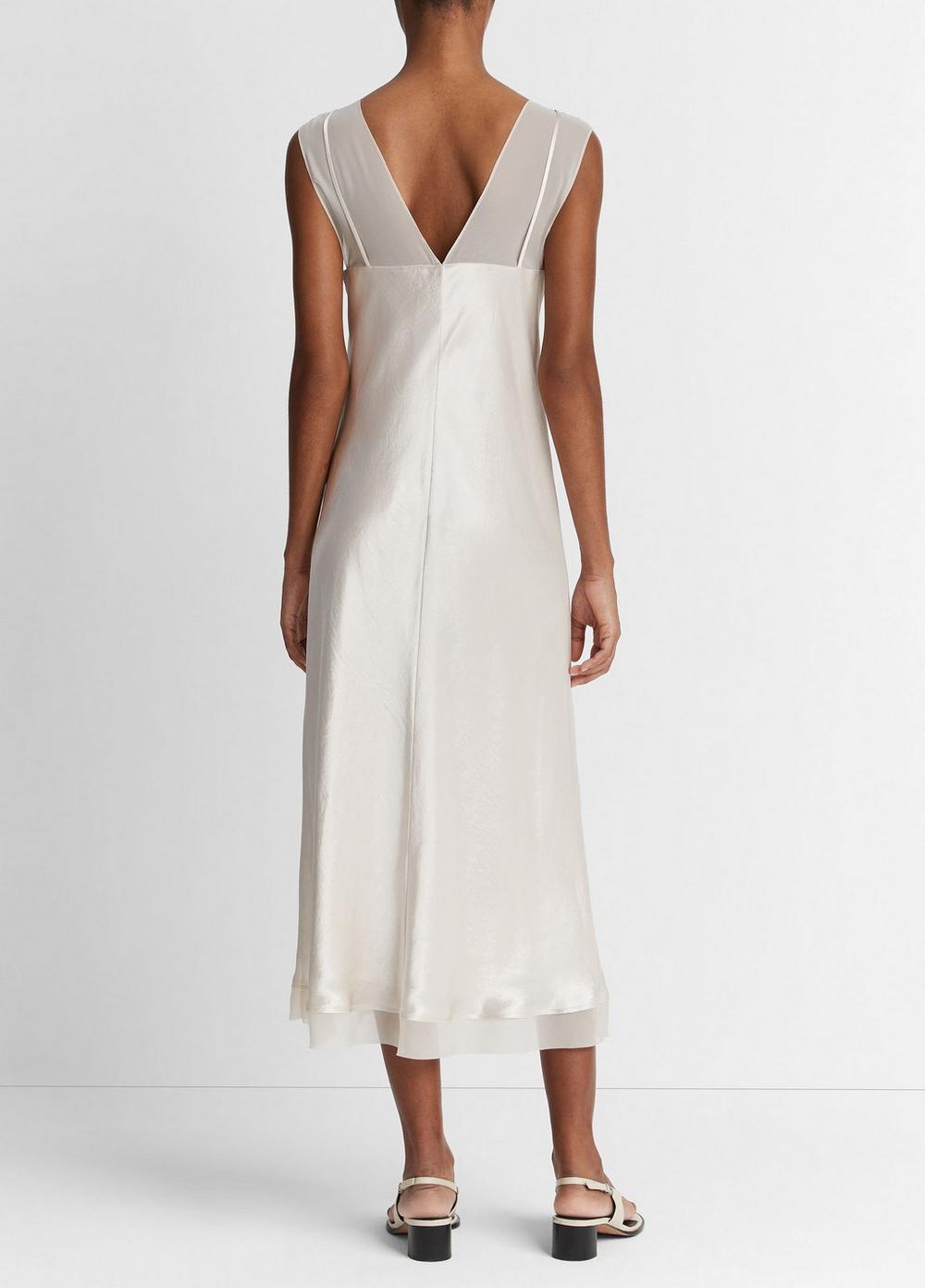 Womens Chiffon-Layered Satin Slip Dress, Champagne, Size L Vince Product Image