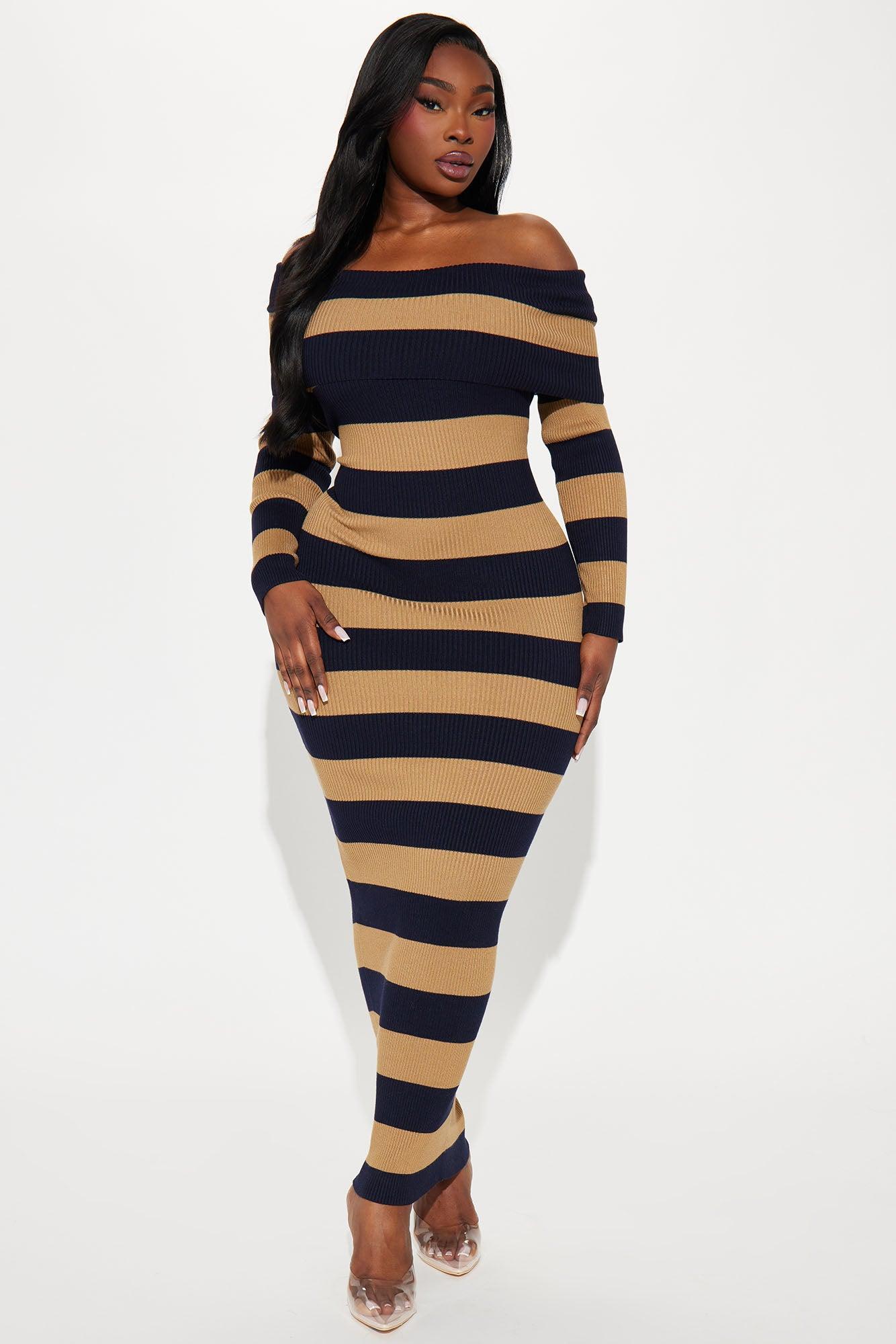 Give Me Chills Striped Sweater Maxi Dress - Navy/combo Product Image