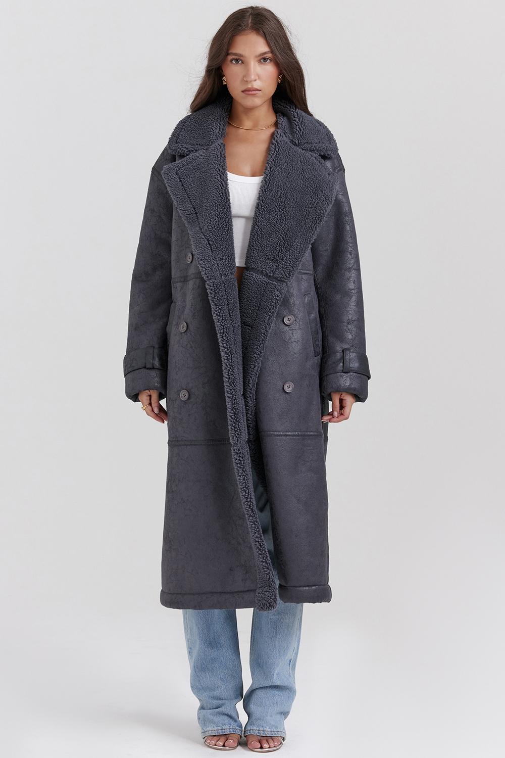 Deiji Grey Vegan Shearling Coat Product Image