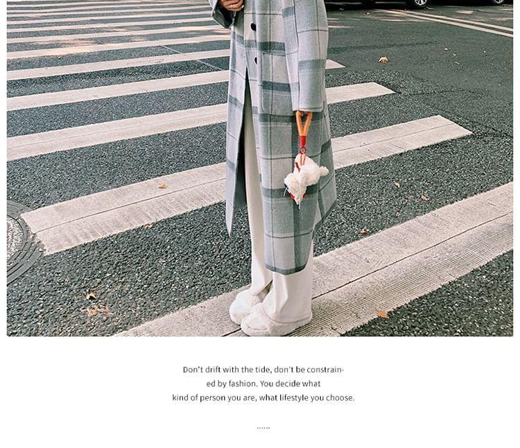 Collared Plaid Button-Up Long Coat Product Image