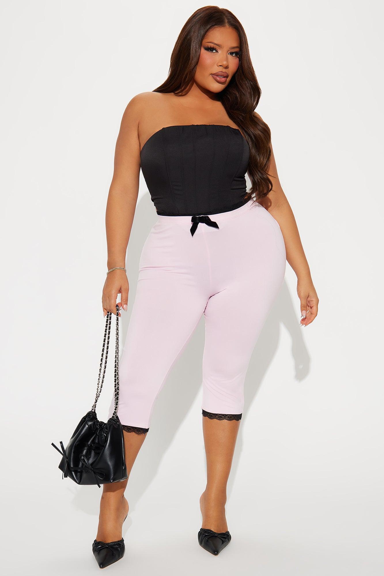 Valentina Solid Lace Trim Capri Legging - Pink Product Image