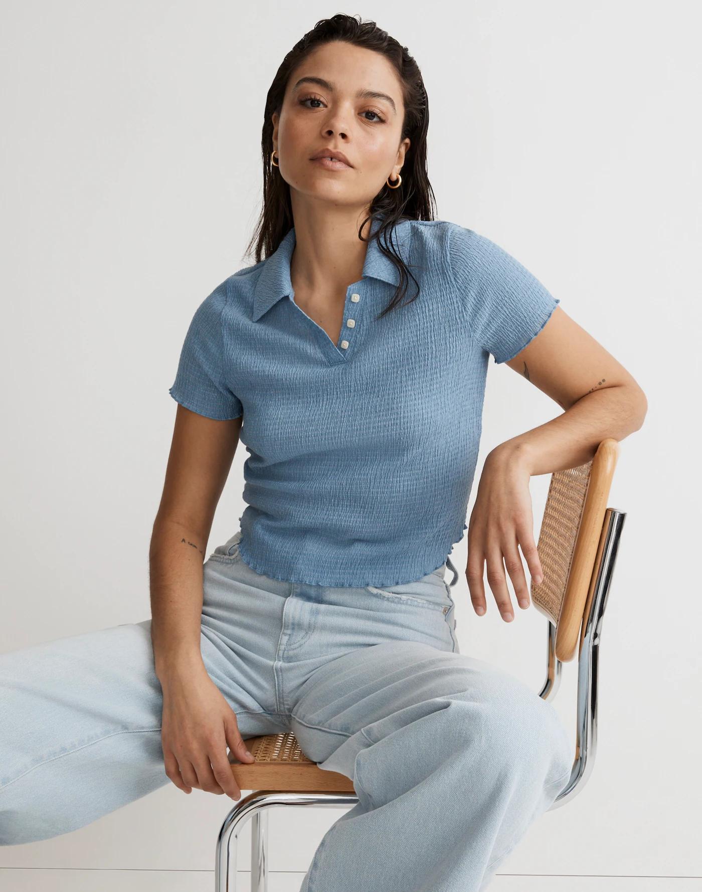 Crinkle Polo Crop Tee Product Image