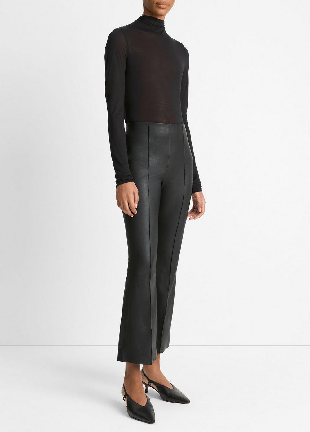 Womens Stretch-Leather Crop Flare Pant, Black, Size XL Vince Product Image