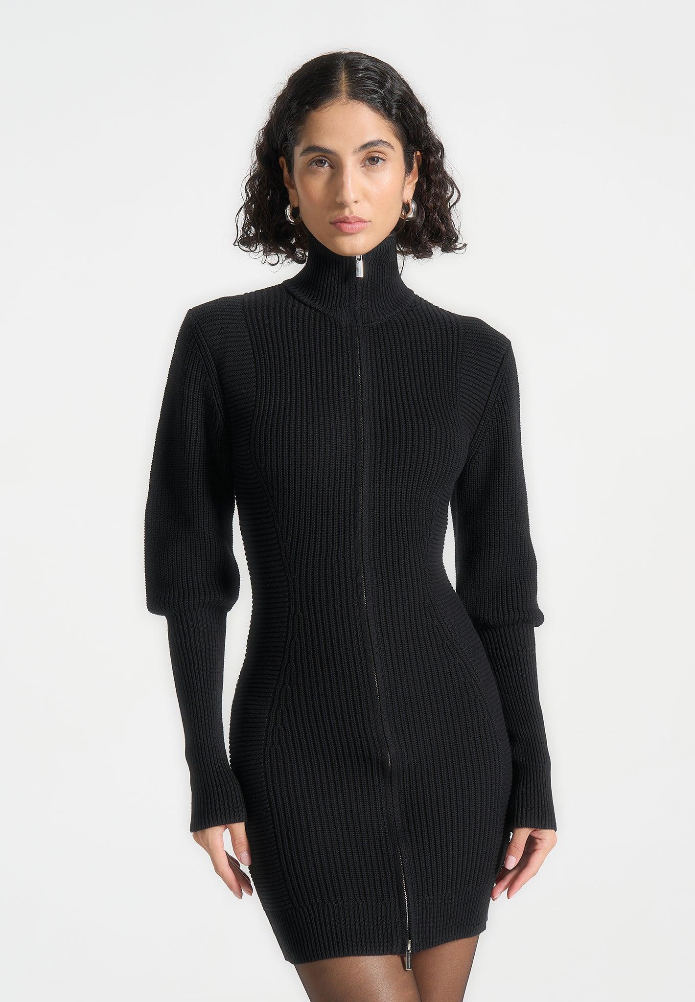 Chunky Knit Jumper Dress - Black Female Product Image