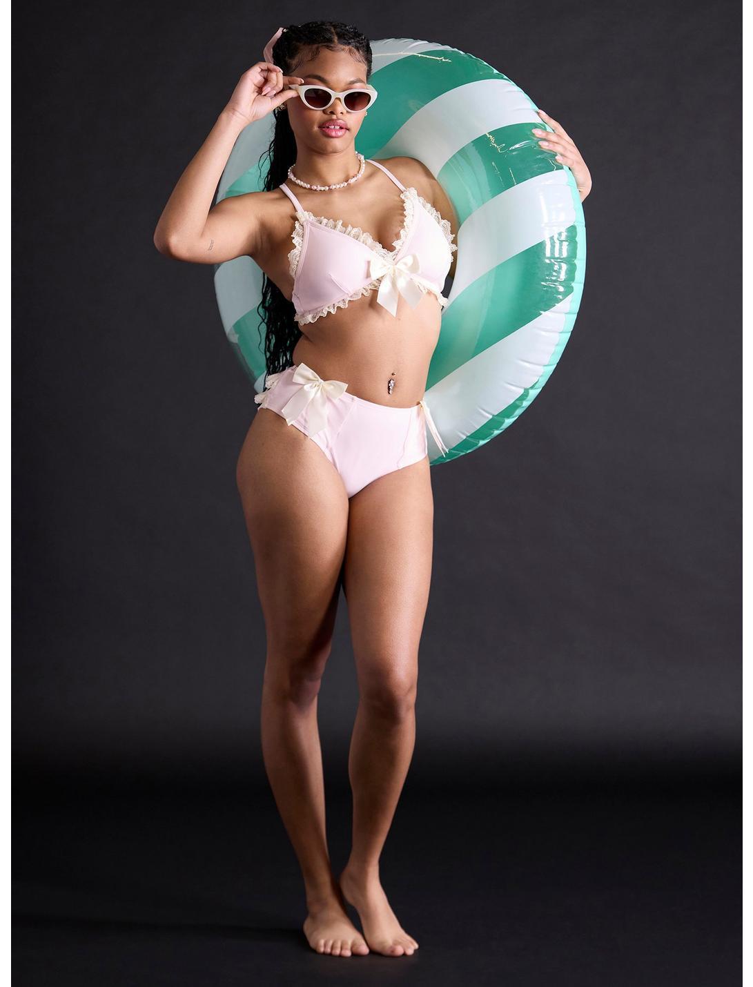 Pink & Cream Ruffle Bow Swim Bottoms Product Image