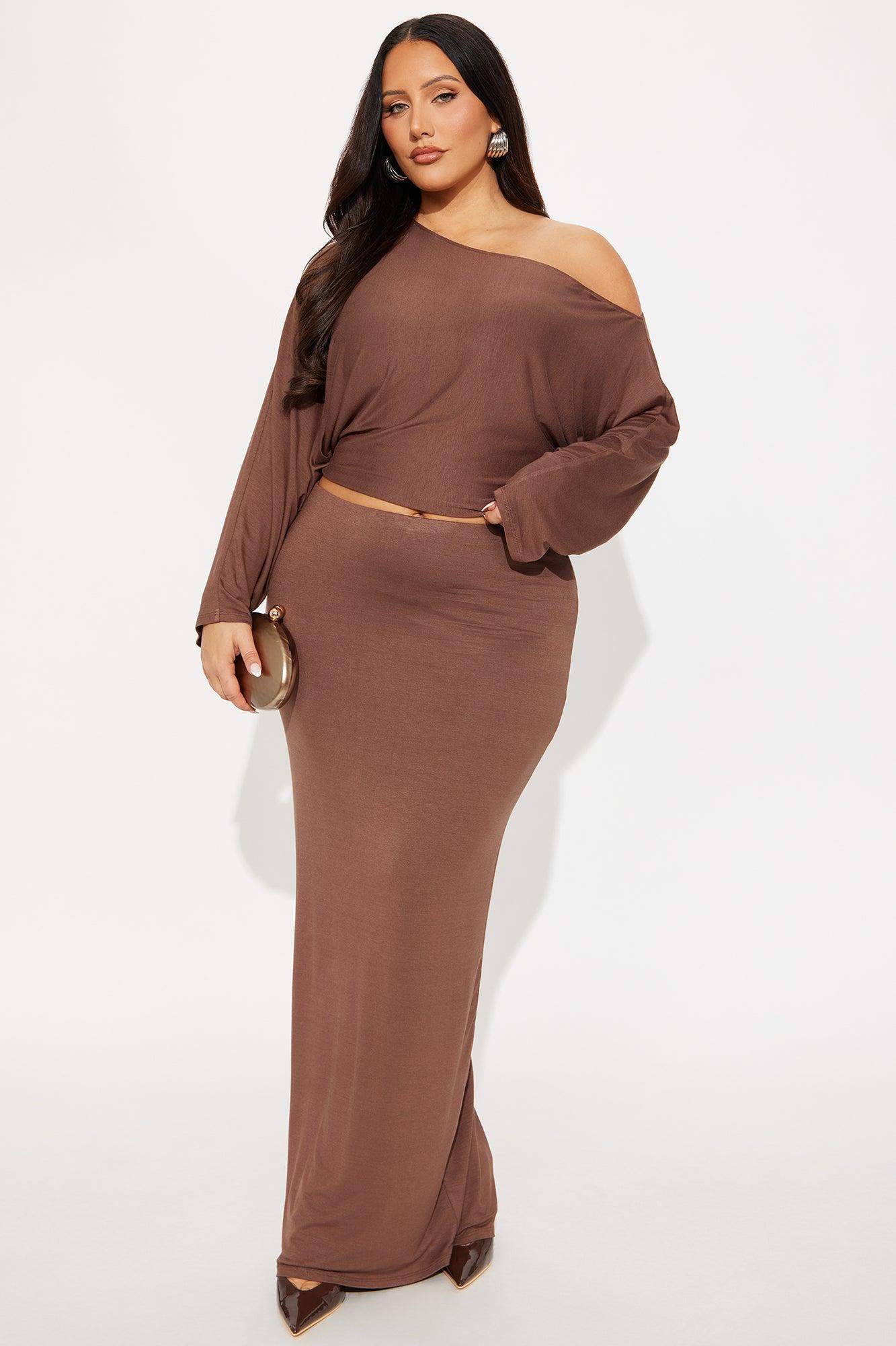 Meena One Shoulder Maxi Skirt Set - Brown Product Image