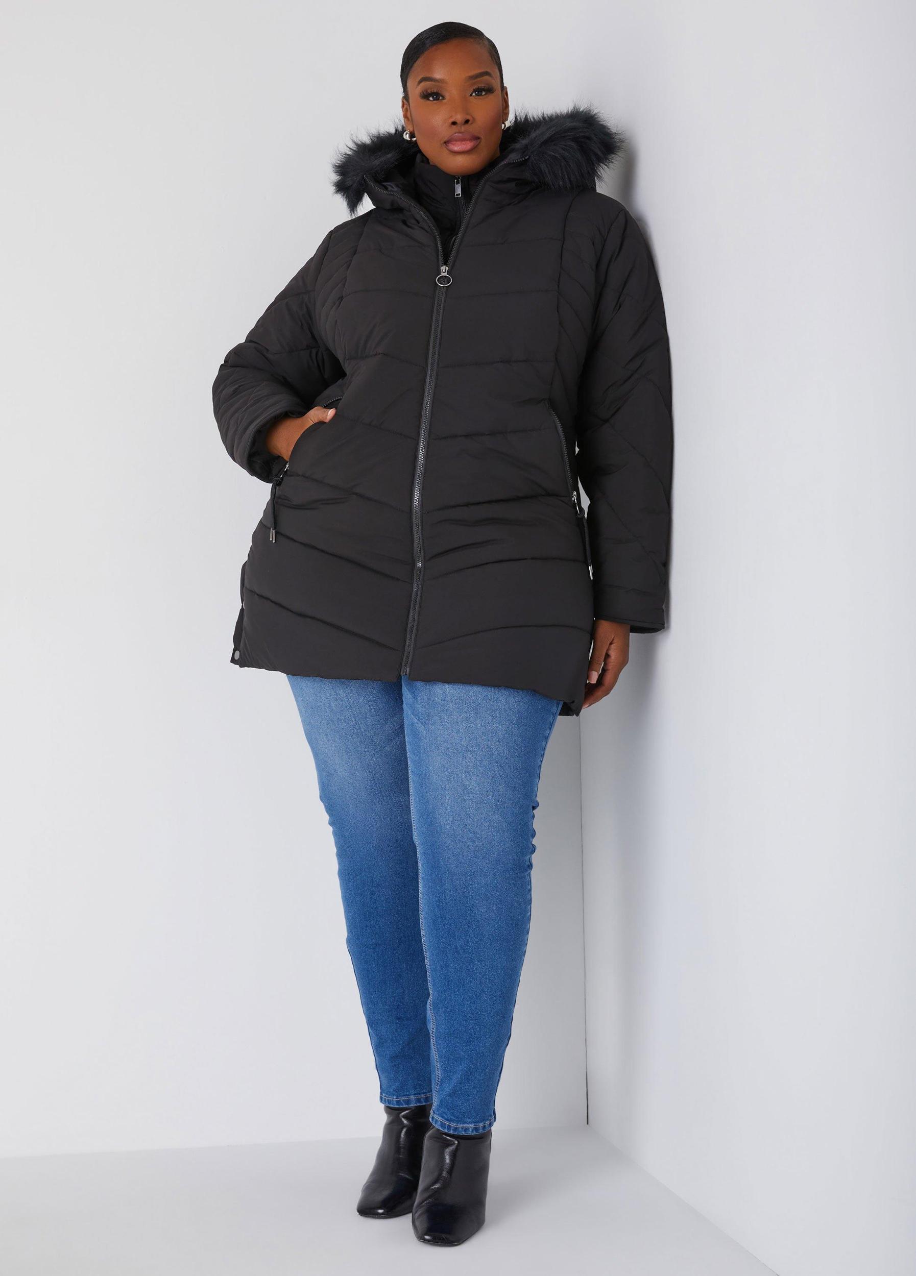Plus Size Snap Detailed Hooded Puffer Coat Ashley Stewart Product Image