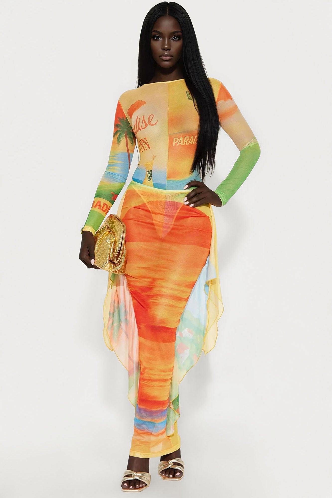 Palm Dreams Mesh Skirt Set - Yellow/combo Product Image