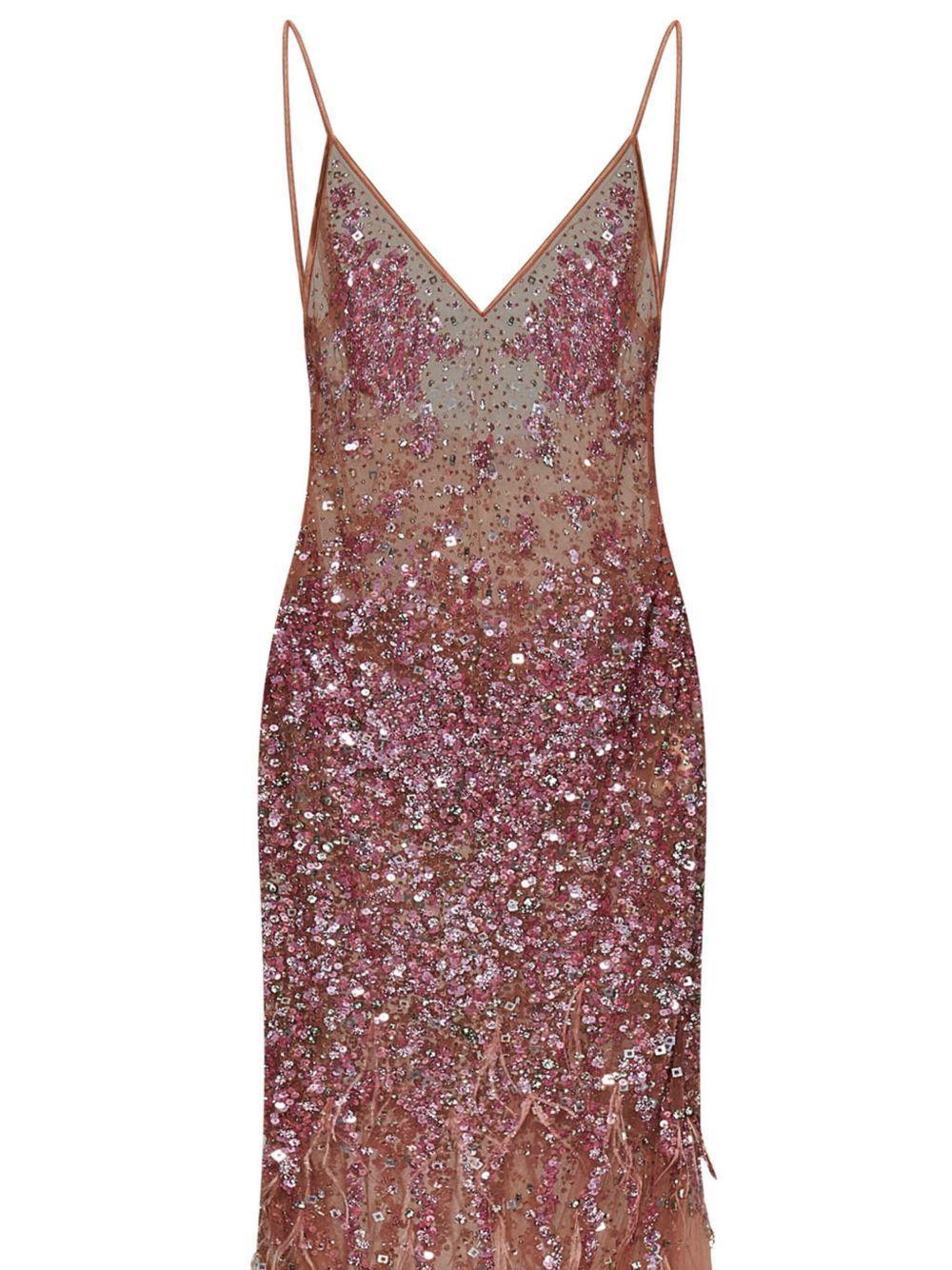 sequin-feather embellished v-neck dress Product Image